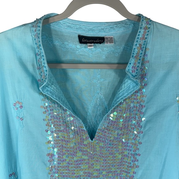 Lotus Traders Blue Sequin Hand Made Tunic Size 3X - Picture 2 of 11